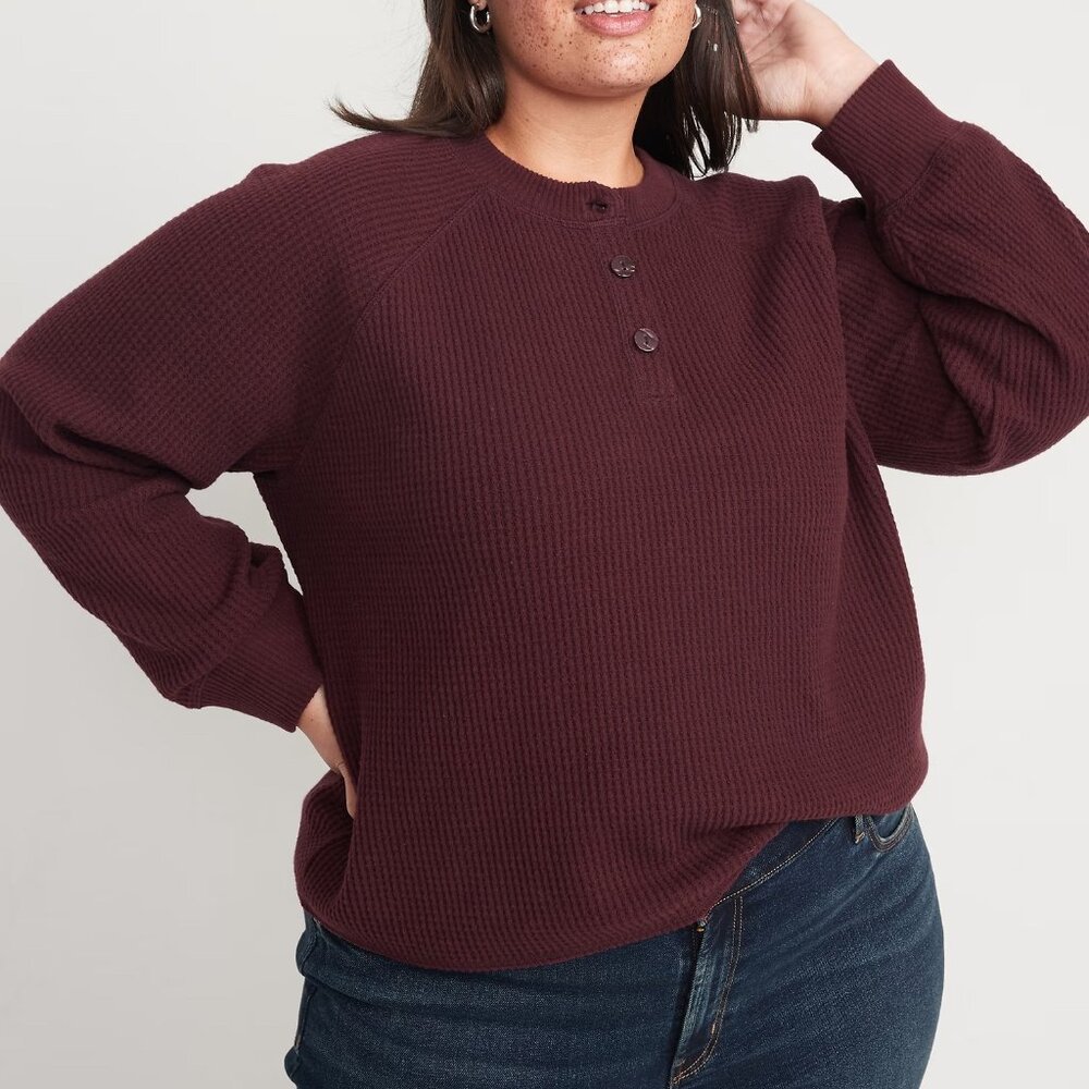 Old Navy Waffle-Knit Henley Sweatshirt (XXL)